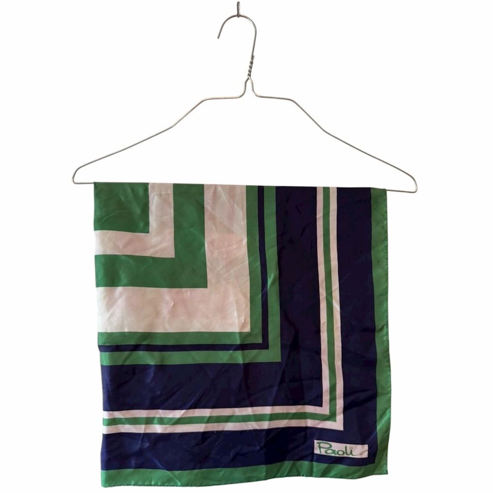 Paoli Green and Blue Geometric Vintage Scarf